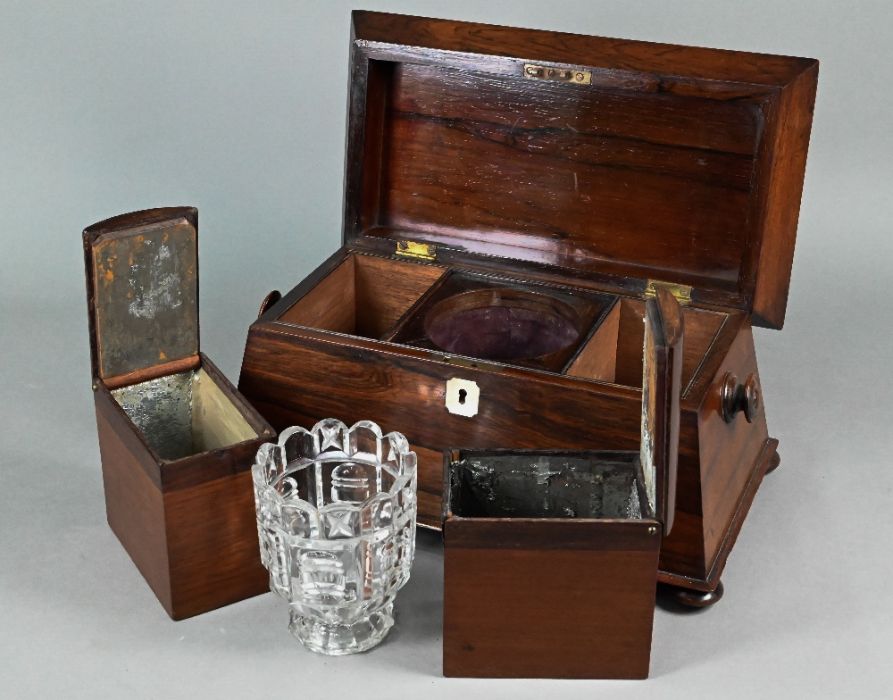 A Victorian rosewood sarcophagus form two compartment tea caddy - Image 4 of 4