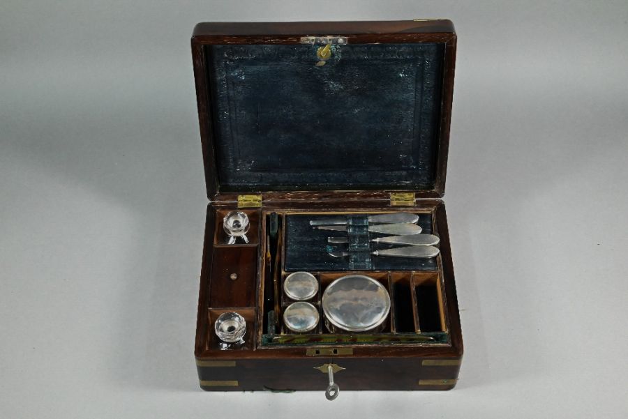 A 19th century brass-bound rosewood toilet case - Image 3 of 4
