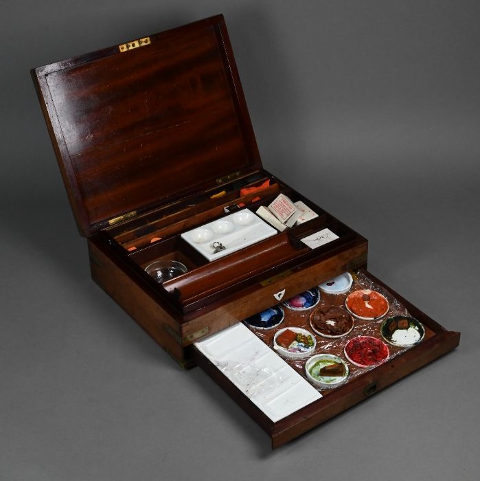 A Victorian brass-bound mahogany artist's paint-box