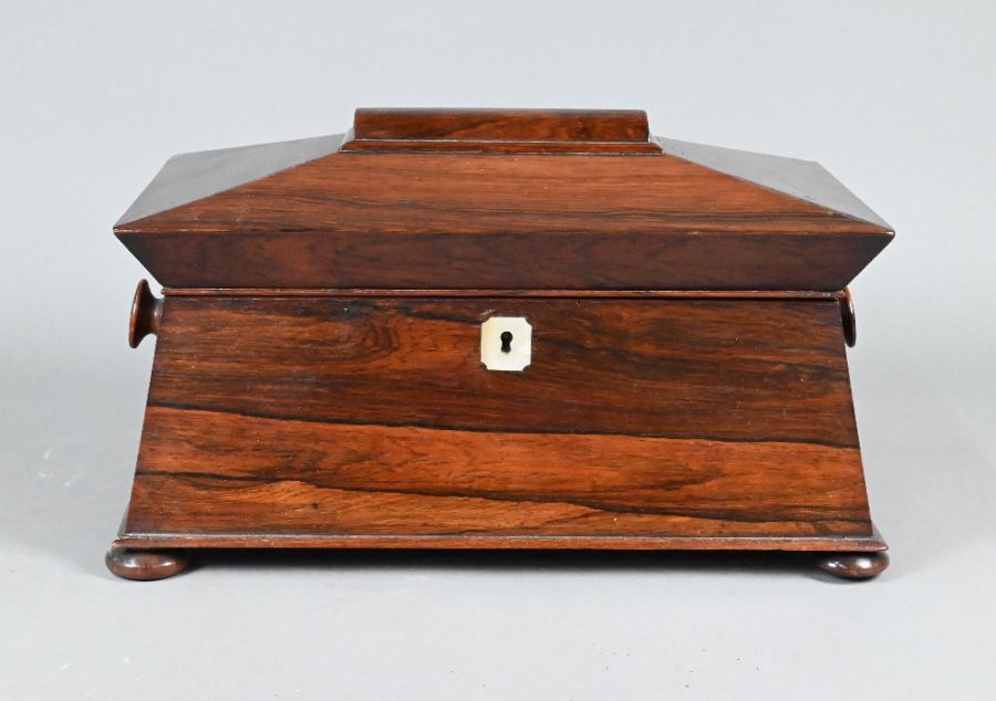 A Victorian rosewood sarcophagus form two compartment tea caddy - Image 2 of 4