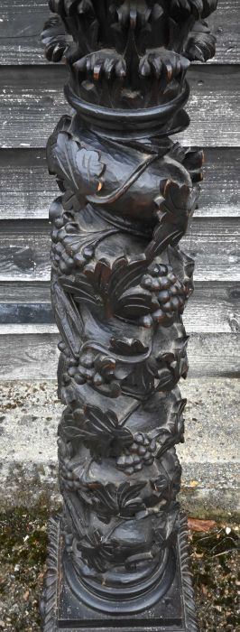 An antique carved solomonic style vine leaf design column - Image 4 of 5