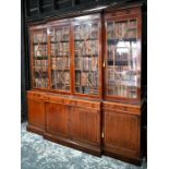 A Victorian and later composed satinwood breakfront library bookcase