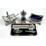 Silver three-piece condiment set and Christening set