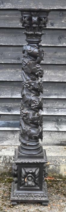 An antique carved solomonic style vine leaf design column - Image 3 of 5