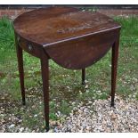 A Victorian mahogany drop leaf table, drawer to one end