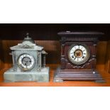 French brass-mounted onyx mantel clock with drum movement by Jules Roles, striking on a coiled gong,