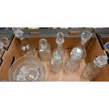 Seven various Victorian and later cut glass decanters and two bowls (box)