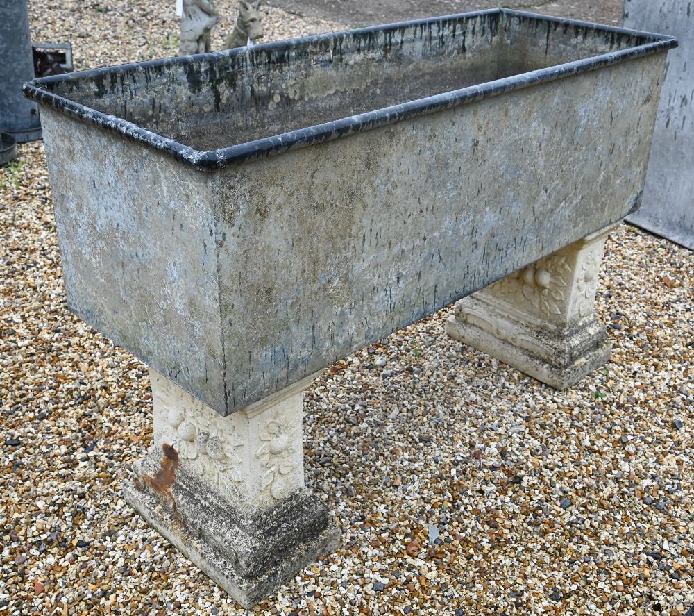 Galvanized rail top trough on pedestals, 127 x 50 x 40 cm h