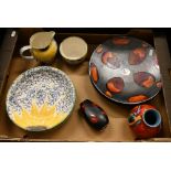 Two 25 cm Poole Pottery 'Galaxy' plates to/w a 'Galaxy' vase and a 'Volcano' vase, four Sunflower