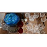 A Vistosi (Murano) blue glass bowl for Nestlé (boxed) to/w three Waterford wine glasses, tapering