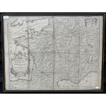 An 18th century map of France, printed on silk, by Hubert Jaillot, 1721, 53 x 71 overall framed to/w