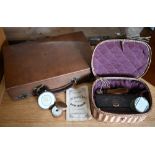 Vintage calf-bound writing case, the green Morocco lining, fitted with compartments, notebooks and