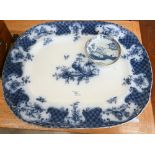 A 19th century Chinese blue and white saucer, painted with typical landscape, 12.5 cm to/w a