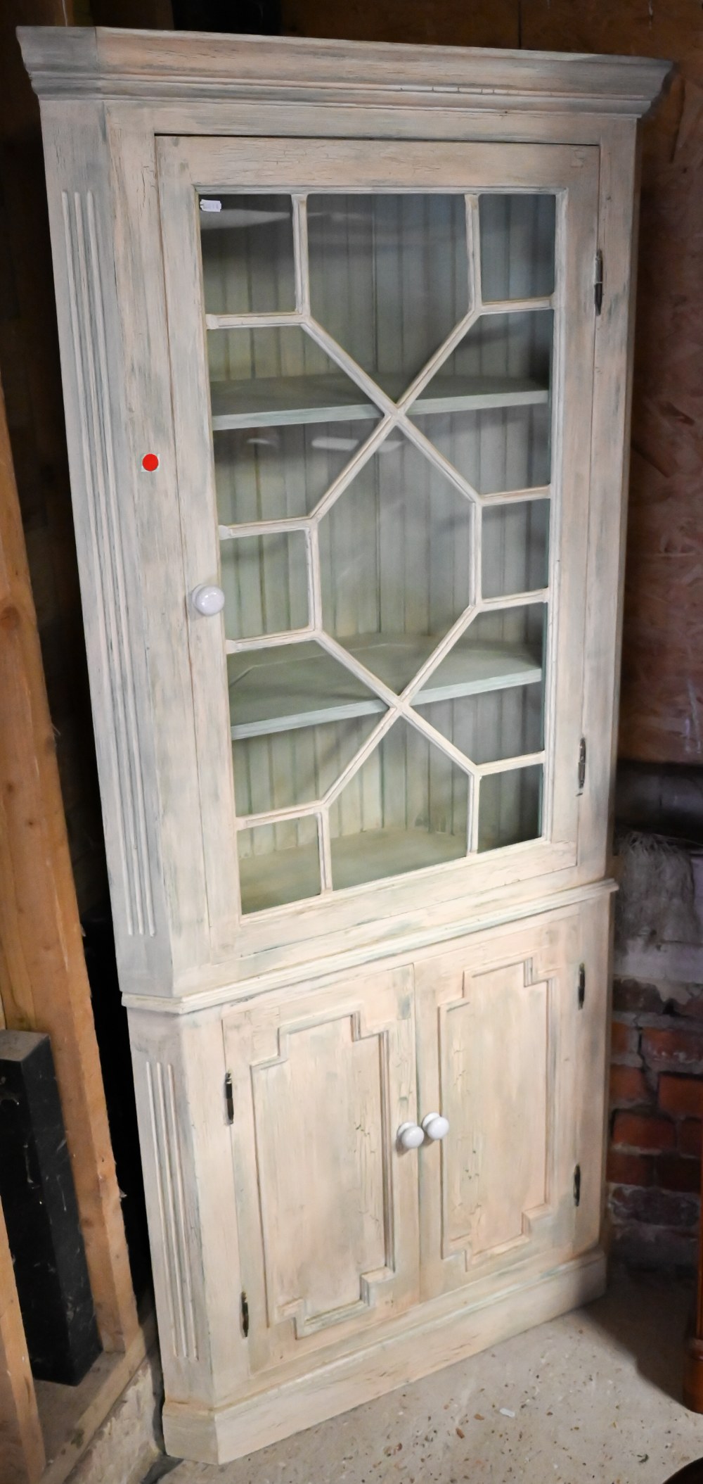 A part glazed painted corner cupboard, 185 cm high to/w an occasional table (2) - Image 5 of 7