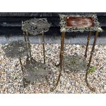 A vintage pierced brass two-tier plant stand to/w another brass three-tier example cast with