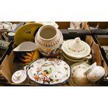 Quantity of decorative ceramics and glass including majolica 'Sun and Moon' jug and bowl, ship's