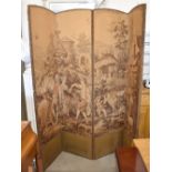 A Belgian tapestry covered four panel screen, 180 x 180 cm