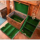 An antique steel bound oak silver chest