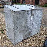 Galvanized rivetted feed bin with hinged top, 93 x 54 x 85 cm h