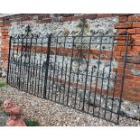 Pair of large old wrought iron/steel driveway gates, 290 cm w o/a x 143 cm h