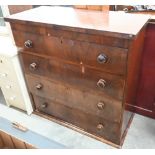 A Victorian mahogany chest of four long drawers with turned handles (a/f), 108 cm wide x 48 cm