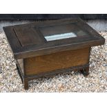 A Korean hardwood hibachi coffee table with glass top and three drawers, 85 cm wide x 54 cm deep x