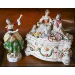 A 20th century German porcelain figure of dancing lady, crowned conjoined C stamp, 21 cm to/w a