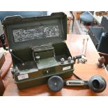 British Army Field Telephone Set J, in green-painted metal case with dynamo crank handle.  28cm wide