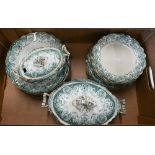 Edwardian 'Garland' green-printed semi-porcelain dinner service by J Kent (2 boxes)