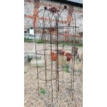 Trio of weathered steel ball head obelisks, 115 cm h (3)