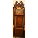 An antique oak and mahogany eight-day longcase clock, the brass dial with silvered chapter ring