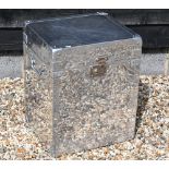 A polished metal log bin/trunk, 46 x 57 x 40 cm