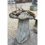 Two 19th century cut stone staddle stones and caps, approx. 77 cm h (2)