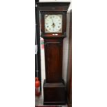 A 19th century oak thirty hour longcase clock, the painted dial with date aperture c/w weight and