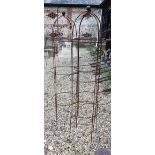 Trio of weathered steel ball head obelisks, 115 cm h (3)