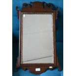 Georgian style fret cut mahogany framed wall mirror with gilt beading, 40 cm wide x 66 cm high