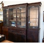A 19th century mahogany breakfront library secretaire bookcase, prov.: Avington Park, Hampshire,