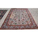 Large Persian Tabriz carpet, traditional floral design on cream ground orange and turquoise palmette