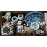 Five various early 19th century blue and white printed plates to/w Regency Spode jug with green