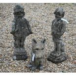 A trio of weathered cast stonecrete garden figures (3)