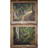 M W Blunt - Two woodland views, oil on canvas, signed to verso, 49 x 60 cm (2)