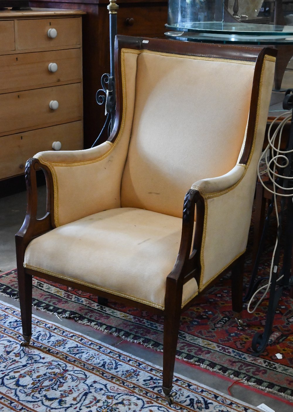 An Edwardian walnut and satin inlaid parlour armchair - Image 2 of 2