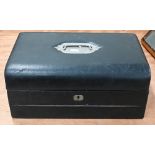 A Victorian black morocco-bound travelling writing-box with fitted interior, 36 cm wide