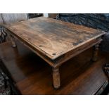 Indian Jali Thakat sheesham hardwood coffee table with iron mounts and turned legs, 135 x 82 x 42 cm