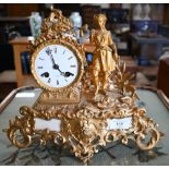 Henry Marc, Paris, a late 19th century gilt spelter cased 8-day two train mantel clock, 27 cm h x 32