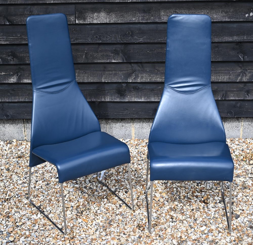 A set of four blue leather 'Lazy' dining chairs by Patricia Urquiola for B&B Italia (lot includes