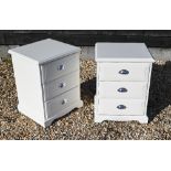 A pair of white painted three drawer bedside chests with chromed cup handles (2)