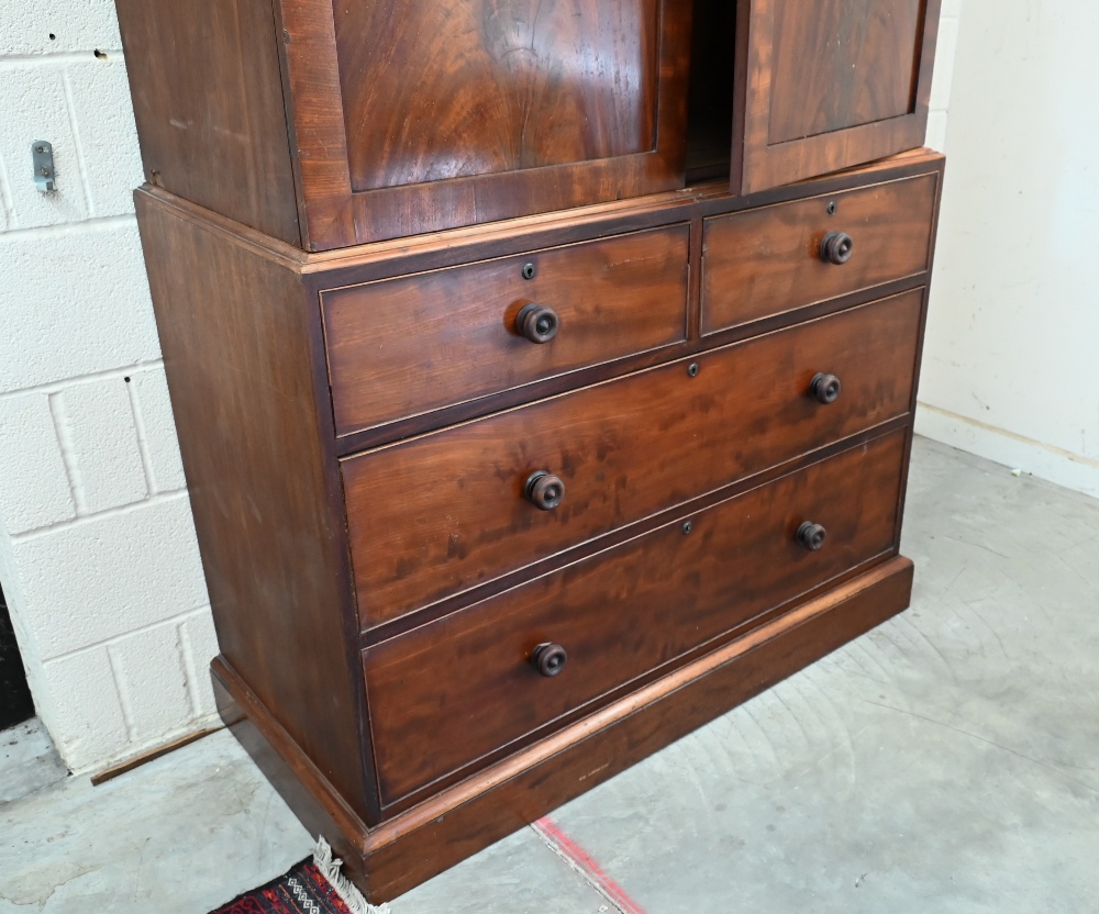 A 19th century mahogany wardrobe (converted from a linen press) with panelled doors enclosing - Image 2 of 4