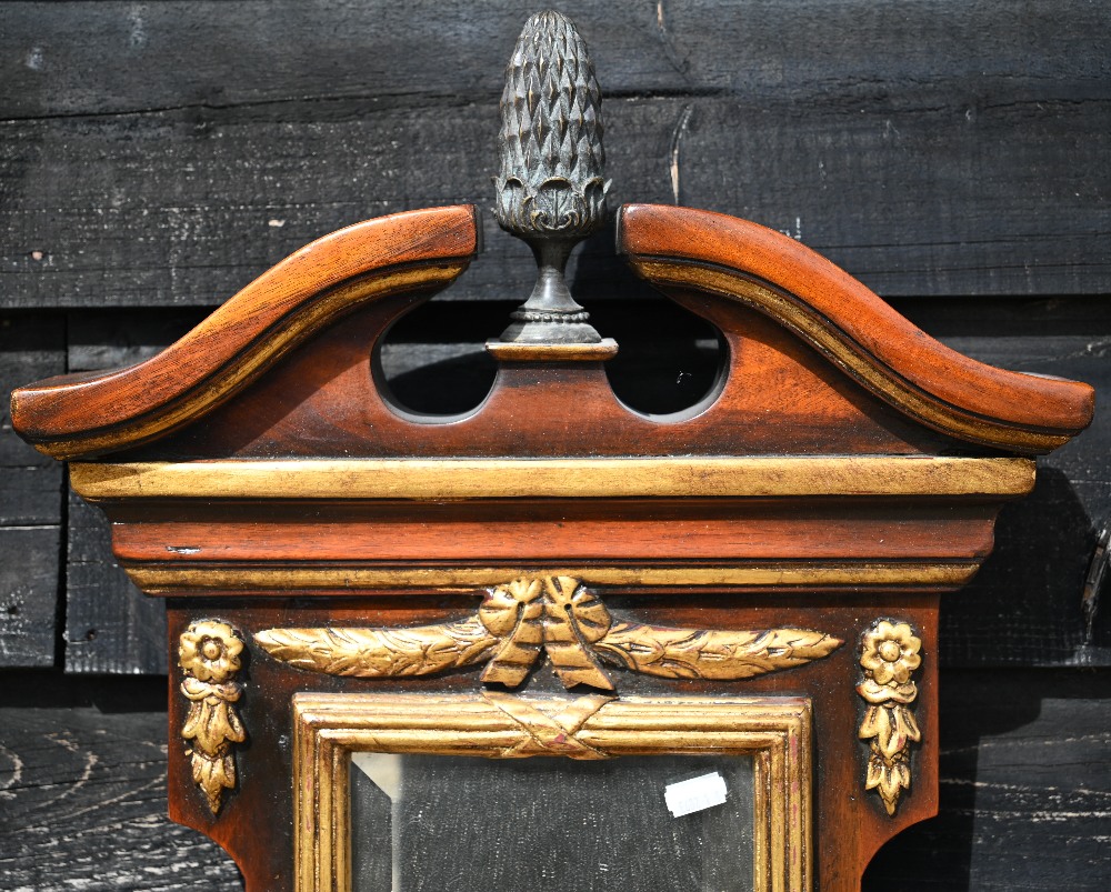 A narrow gilt and walnut framed mirror with three bevelled plates and three demi-lune bracket - Image 3 of 4