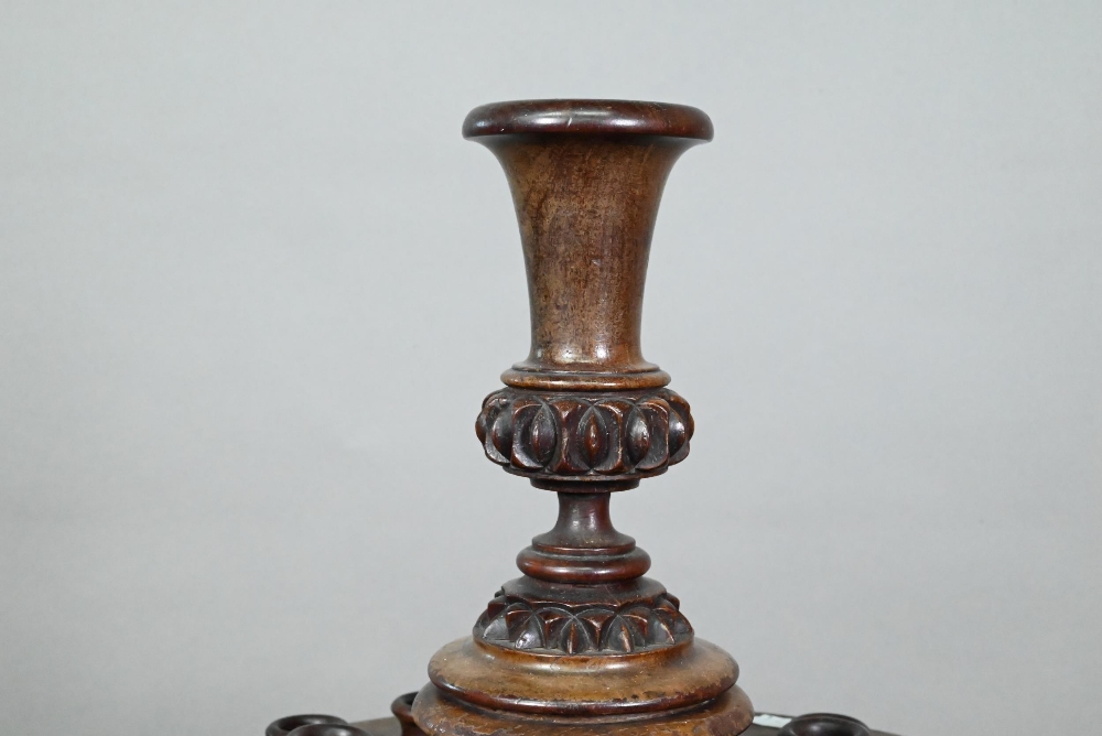 An antique carved and turned wood snuff or tobacco stand with sectional central pillar surrounded by - Image 6 of 6